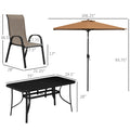 Sfeerco Outdoor Dining Set 8-Piece with 9Ft Umbrella Rattan Chairs & Table Light Mixed Brown — Porto