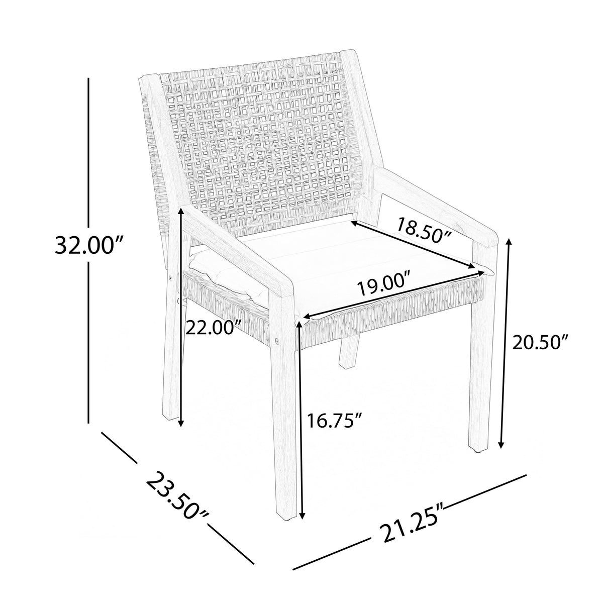 Sfeerco Outdoor Acacia Wood Wicker Dining Chair Set of 2 with Cream Cushion Teak Finish — Teca