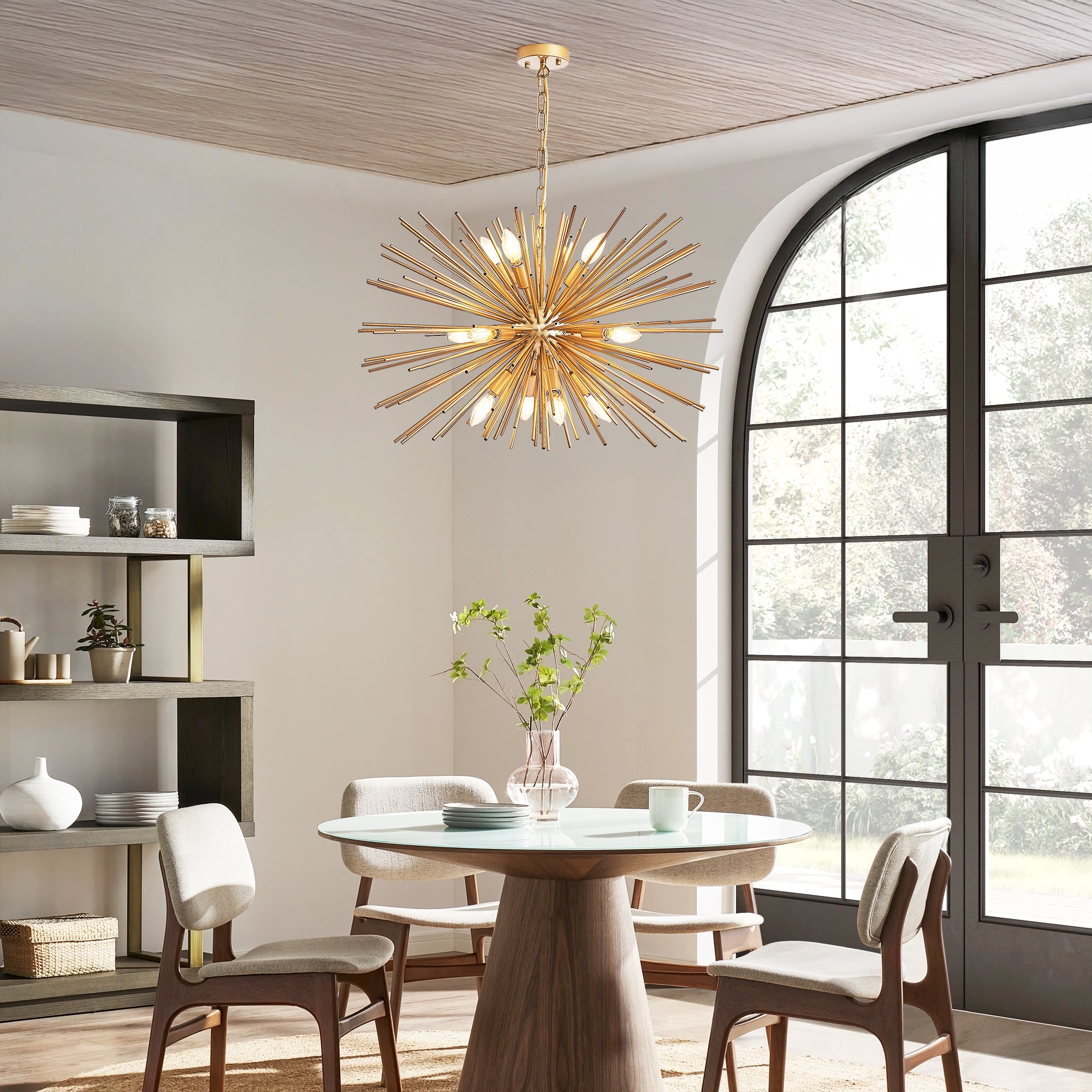Sfeerco 29 Inch Mid-Century Modern Starburst Chandelier, 12-Light Gold Sputnik Pendant Light Fixture for Living Room, Dining Room and Foyer