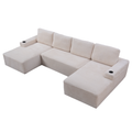 Sfeerco U-Shaped Sectional Sofa 6-Seat Modular Cloud Couch Corduroy Fabric with Cup Holders Storage Pockets Cream White Living Room
