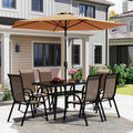 Sfeerco Outdoor Dining Set 8-Piece with 9Ft Umbrella Rattan Chairs & Table Light Mixed Brown — Porto