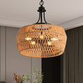 Sfeerco Boho Hemp Rope Pendant Light Hand-Woven Jute Shade Adjustable Chain Natural Ceiling Light Kitchen Island Dining Room Entryway