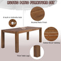 Sfeerco Outdoor Acacia Wood Patio Dining Set 7-Piece with Umbrella Hole 6 Chairs Removable Cushions Mocha Beige — Forza