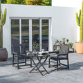 Sfeerco Outdoor HDPE Dining Chair Set of 2 Slatted Wood-Look Armchair Black — Duro