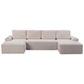 Sfeerco U-Shaped Sectional Sofa 6-Seat Modular Cloud Couch Corduroy Fabric with Cup Holders Storage Pockets Cream White Living Room