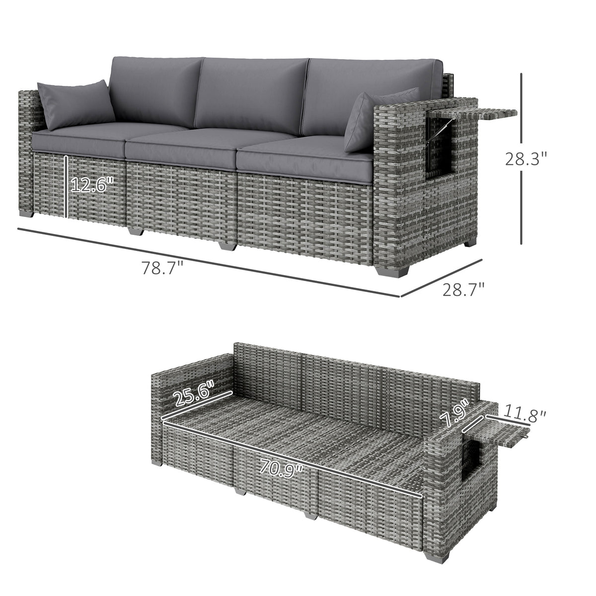 Sfeerco Outdoor Wicker Patio Sofa 3-Seater Deep Seating Mixed Gray – Haven