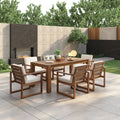 Sfeerco Outdoor Acacia Wood Patio Dining Set 7-Piece with Umbrella Hole 6 Chairs Removable Cushions Mocha Beige — Forza