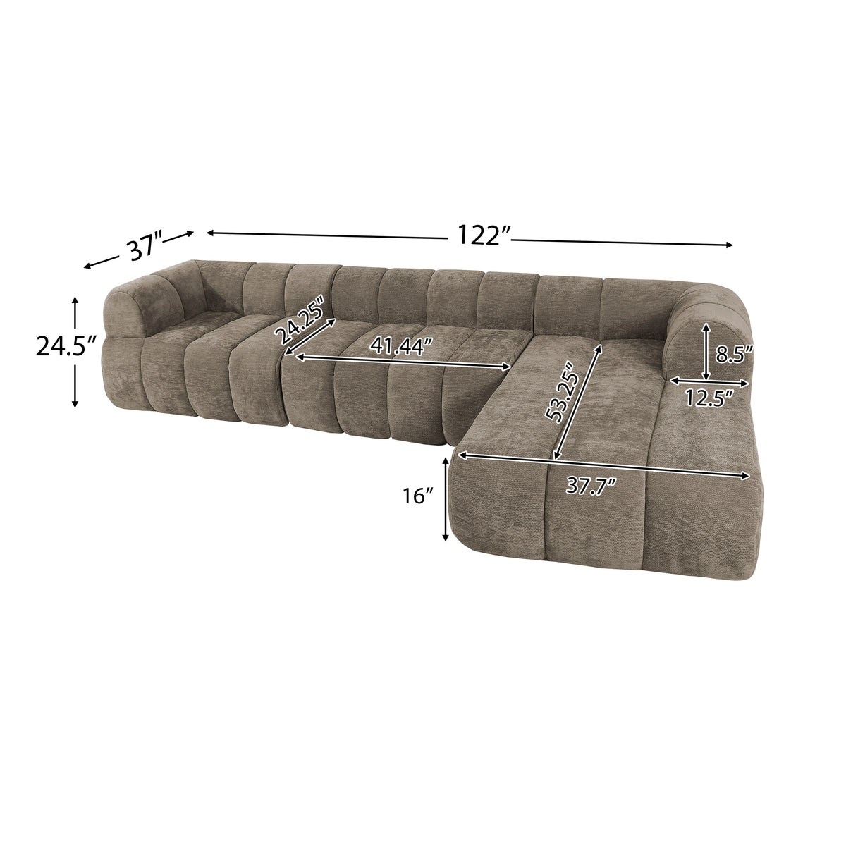 Sfeerco Modern L-Shaped Sectional Sofa 4-Seat High-Density Foam with Chaise Lounge Fully Assembled Espresso Living Room
