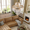Sfeerco Modern Crystal Chandelier 23.6 Inch 5-Tier K9 Crystal Pendant Light Fixture Gold Dining Room Living Room Bedroom