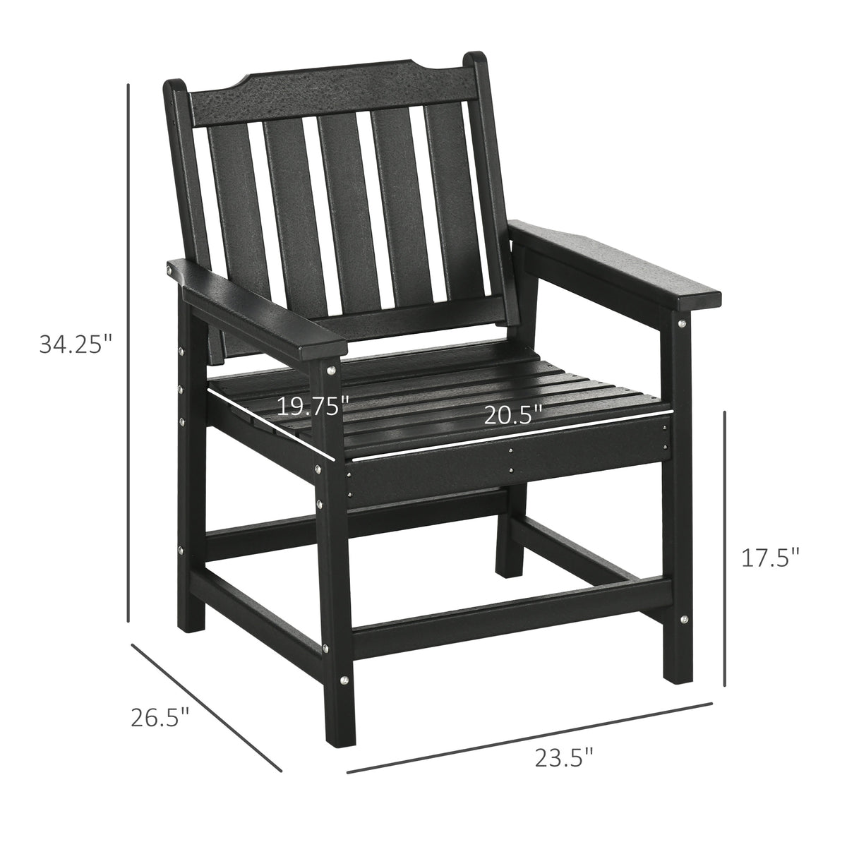 Sfeerco Outdoor HDPE Dining Chair Set of 2 Slatted Wood-Look Armchair Black — Duro