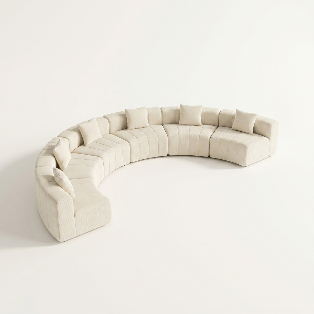 Sfeerco Semi-Circular Modular Sectional Sofa Chenille 6-Seater with Pillows Beige – Cervo