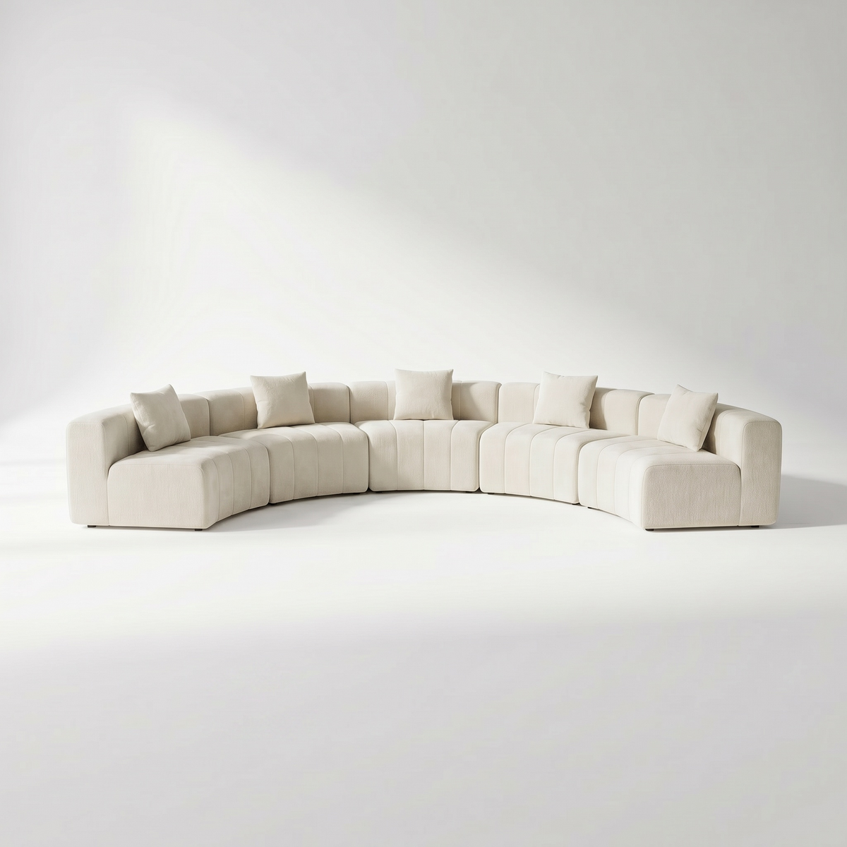 Sfeerco Semi-Circular Modular Sectional Sofa Chenille 6-Seater with Pillows Beige – Cervo