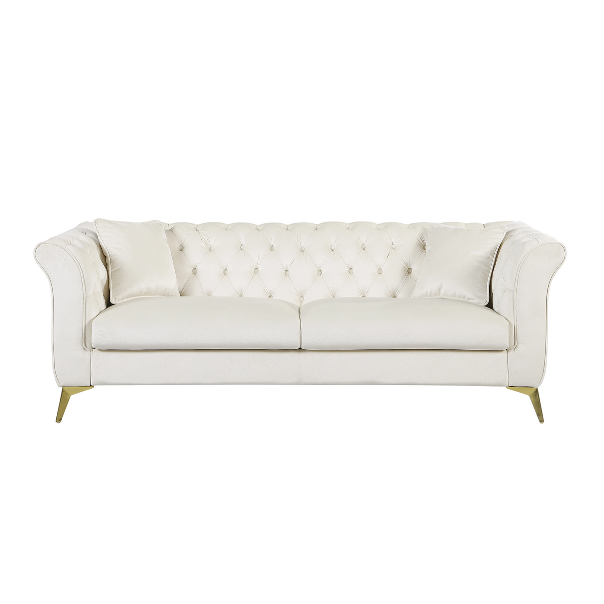 Sfeerco Chesterfield Velvet Sofa 3-Seater Scroll Arm Tufted White – Stanford