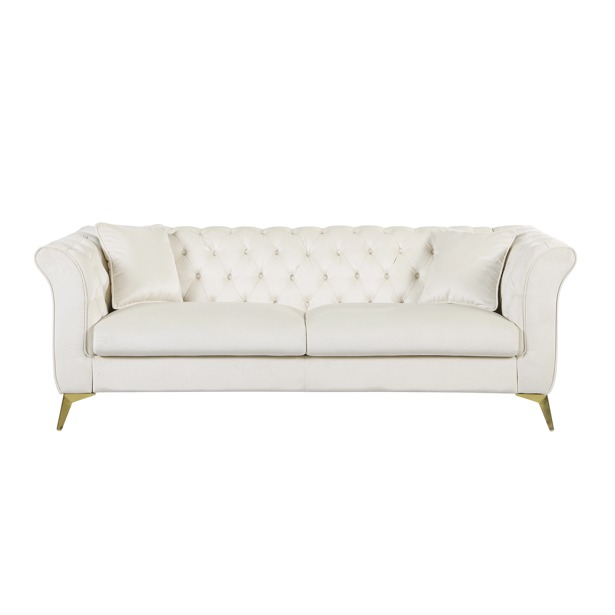 Sfeerco Chesterfield Velvet Sofa 3-Seater Scroll Arm Tufted White – Stanford