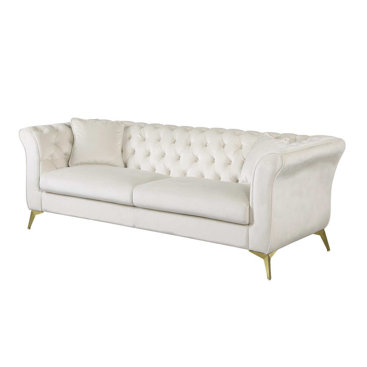 Sfeerco Chesterfield Velvet Sofa 3-Seater Scroll Arm Tufted White – Stanford