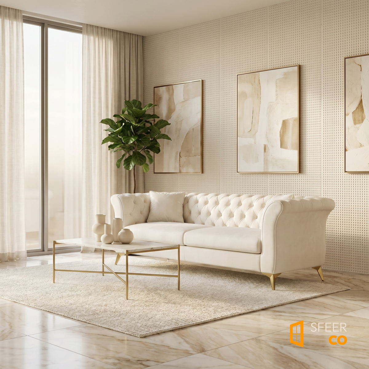Sfeerco Chesterfield Velvet Sofa 3-Seater Scroll Arm Tufted White – Stanford