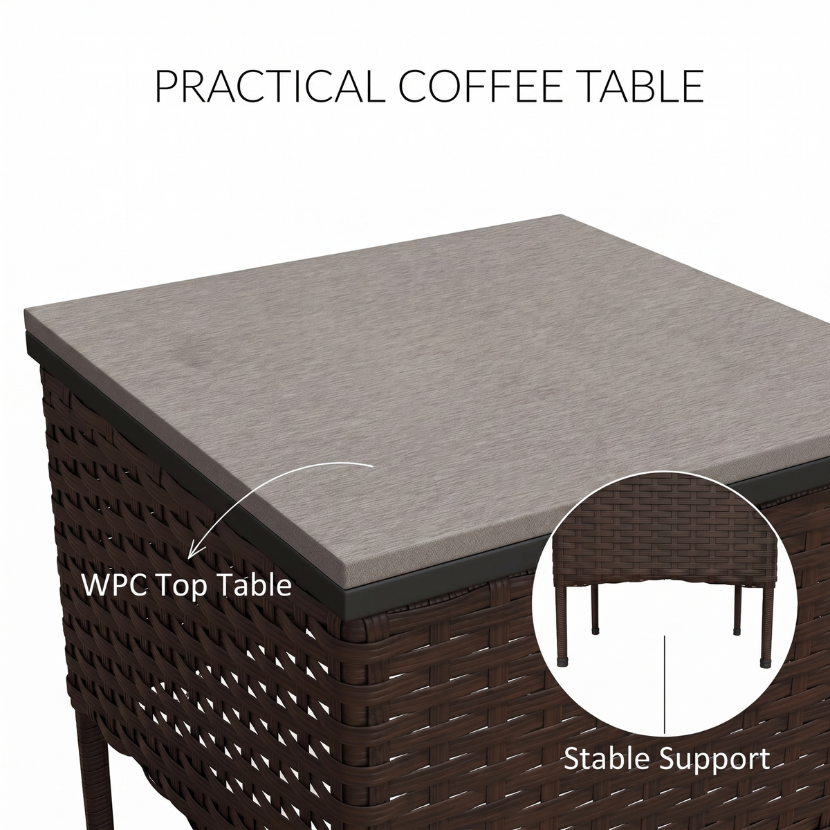 Sfeerco Outdoor Rattan Rocking Chair Bistro Set 3-Piece with Cushions & Coffee Table Brown – Sesto