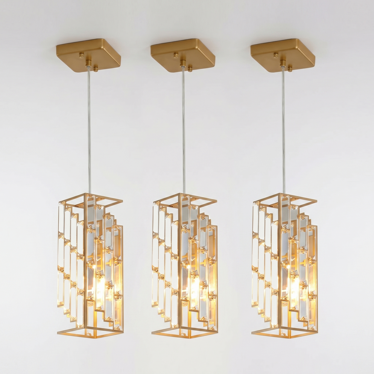Sfeerco Crystal Prism Pendant Light 4" Set of 3 Adjustable Golden – Lumé