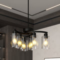 Sfeerco Modern Farmhouse Black Chandelier 6-Light Clear Glass Shade Adjustable Height Industrial Pendant Dining Room Kitchen Island
