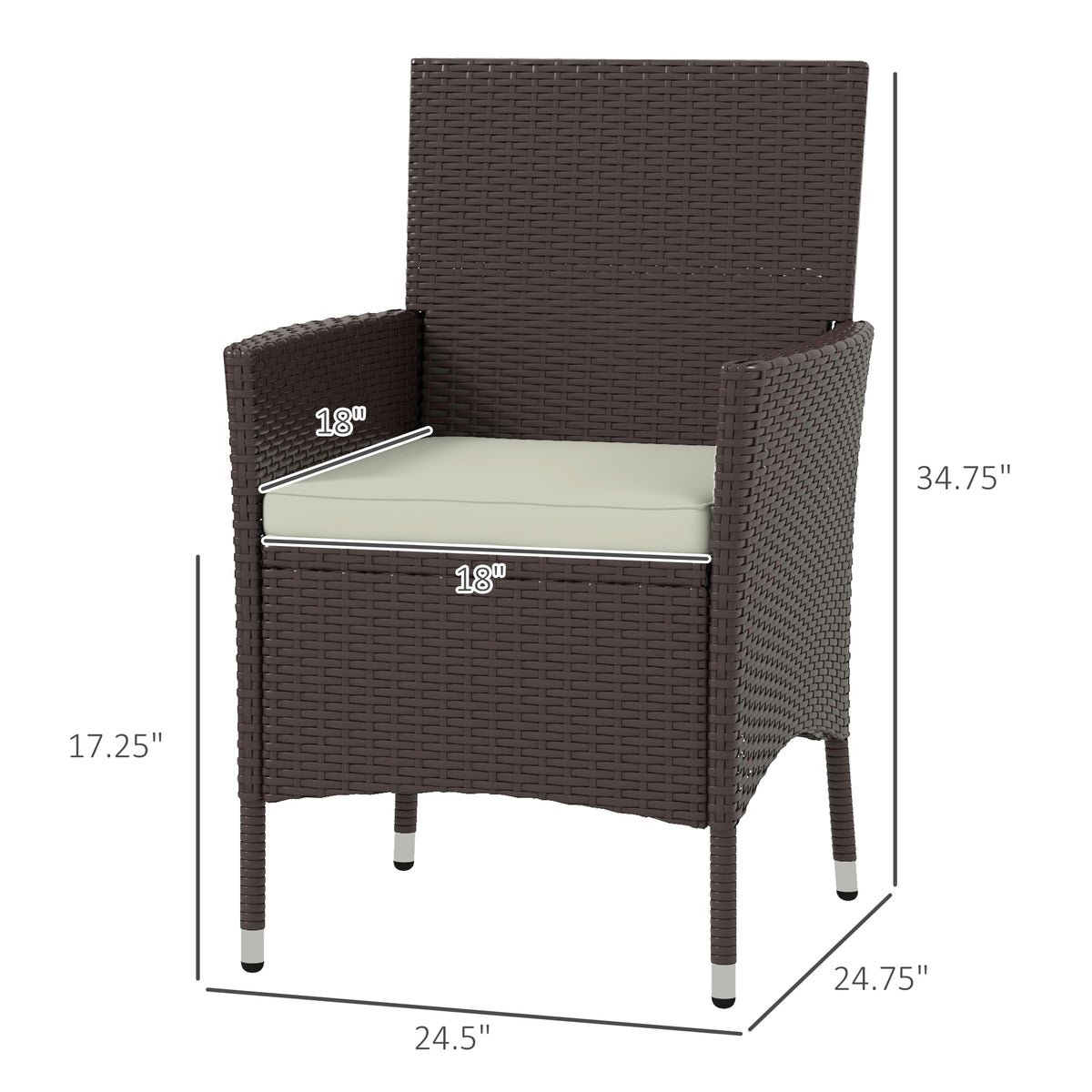 Sfeerco Outdoor Rattan Wicker Dining Chair Set of 2 with Cream Cushion Stackable Dark Coffee Patio