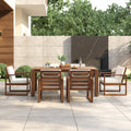 Sfeerco Outdoor Acacia Wood Patio Dining Set 7-Piece with Umbrella Hole 6 Chairs Removable Cushions Mocha Beige — Forza