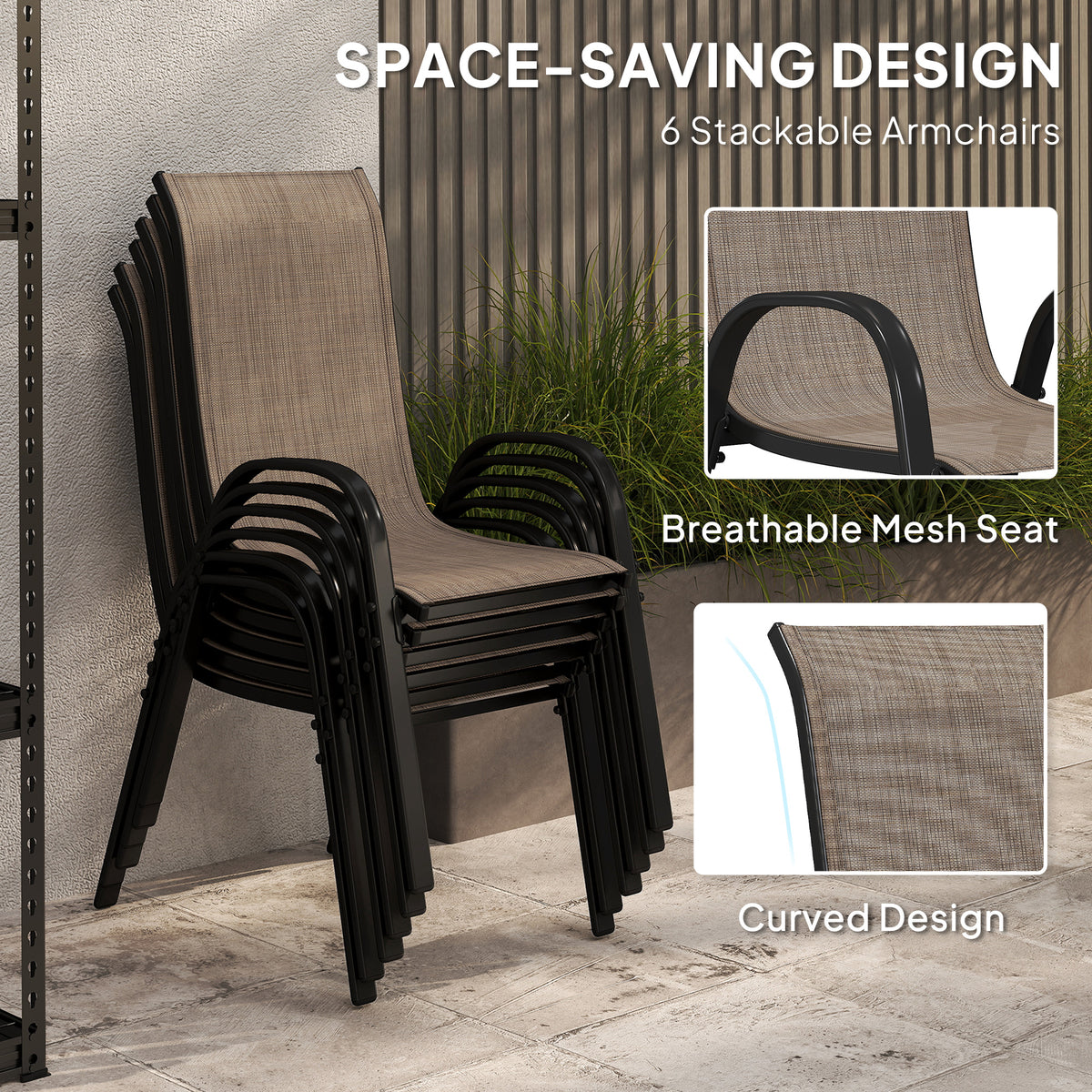 Sfeerco Outdoor Dining Set 8-Piece with 9Ft Umbrella Rattan Chairs & Table Light Mixed Brown — Porto