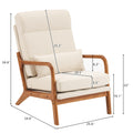 Sfeerco Solid Wood Accent Chair with Linen Cushion, Mid-Century Modern Armchair for Living Room, Off-White