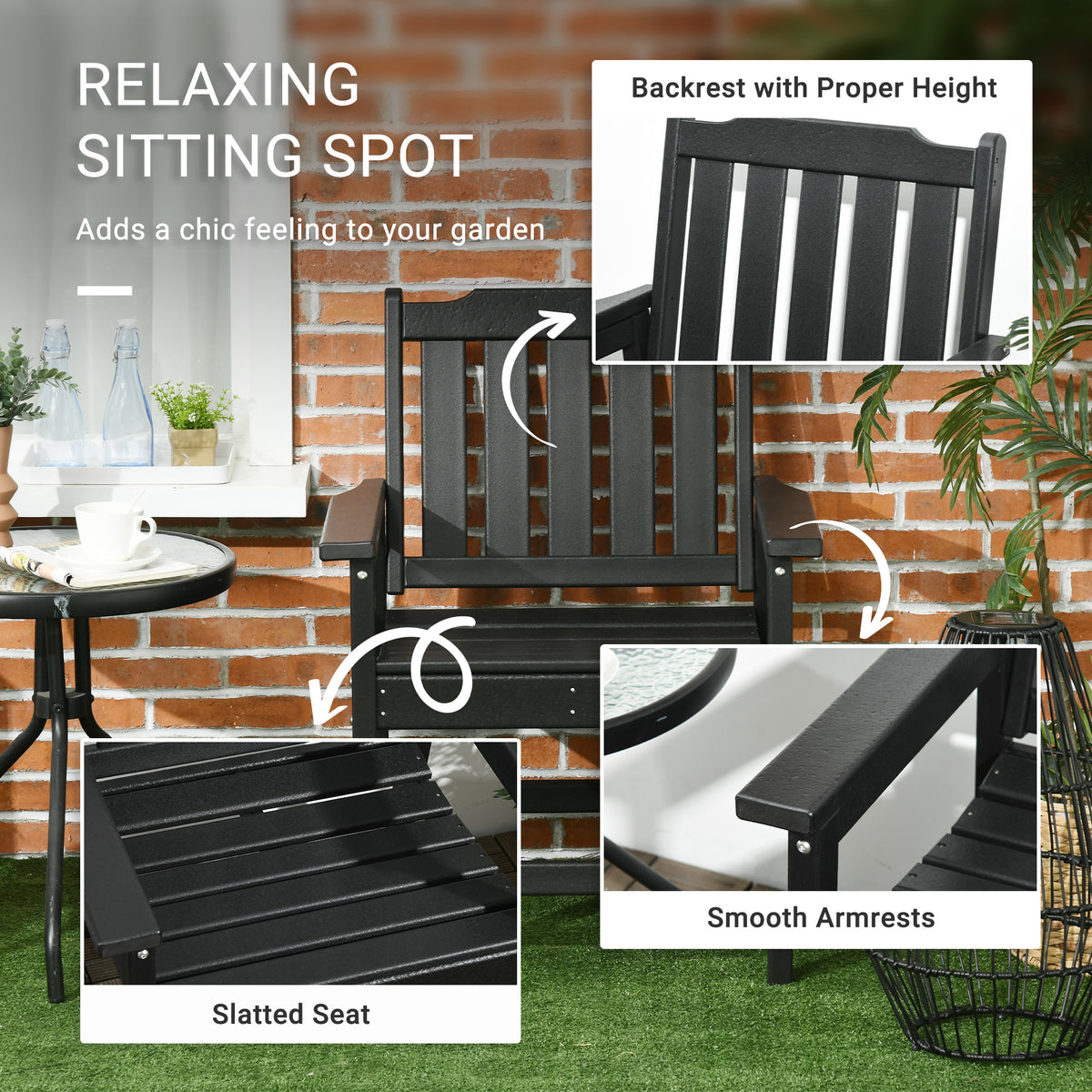 Sfeerco Outdoor HDPE Dining Chair Set of 2 Slatted Wood-Look Armchair Black — Duro