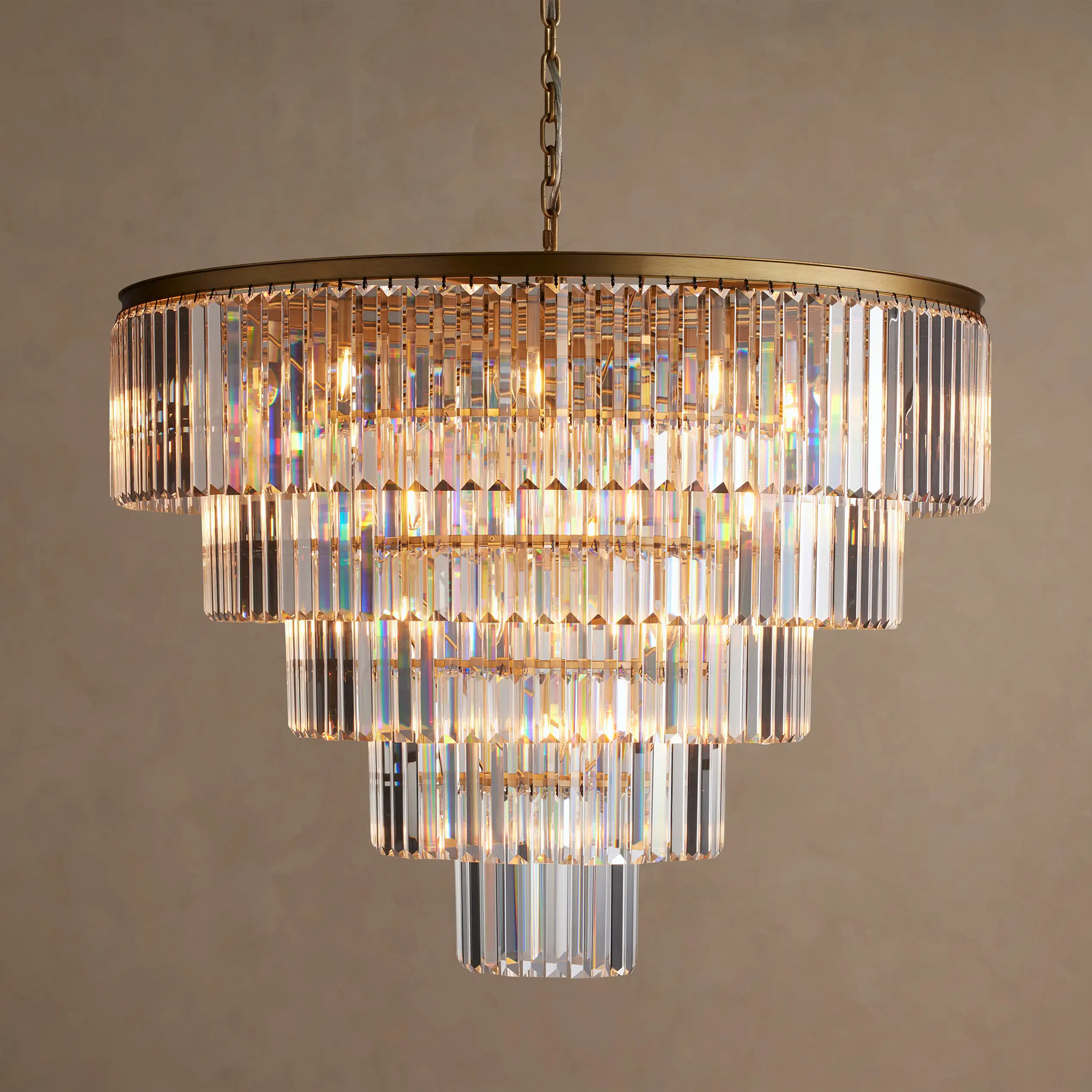 Sfeerco Modern Crystal Chandelier 23.6 Inch 5-Tier K9 Crystal Pendant Light Fixture Gold Dining Room Living Room Bedroom
