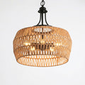 Sfeerco Boho Hemp Rope Pendant Light Hand-Woven Jute Shade Adjustable Chain Natural Ceiling Light Kitchen Island Dining Room Entryway