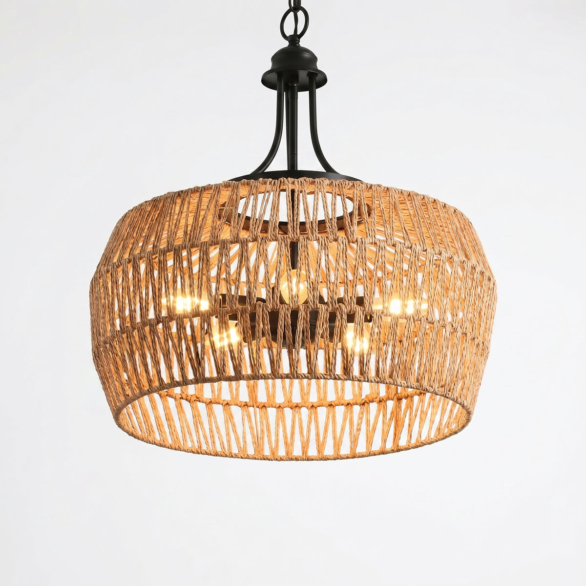 Sfeerco Boho Hemp Rope Pendant Light Hand-Woven Jute Shade Adjustable Chain Natural Ceiling Light Kitchen Island Dining Room Entryway