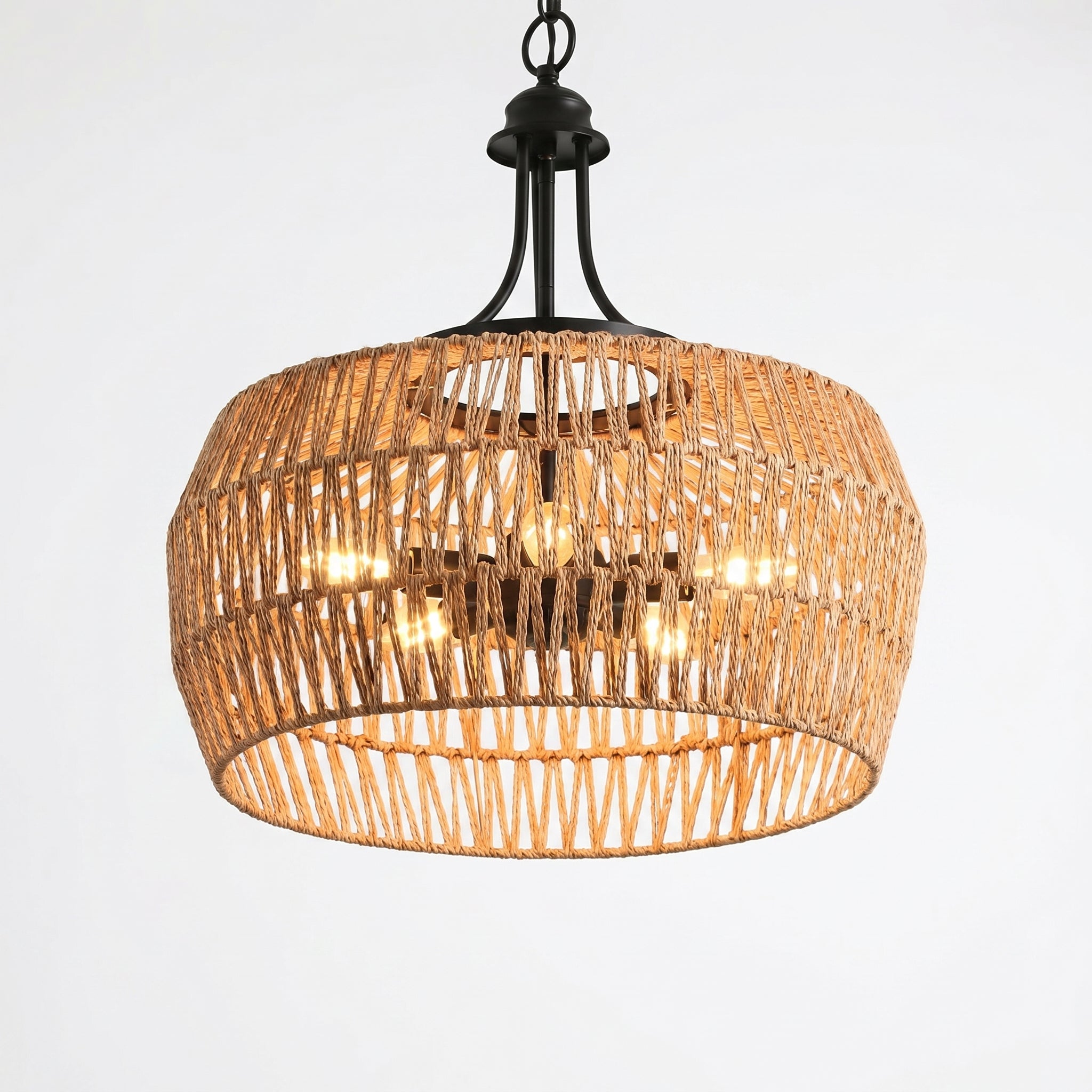 Sfeerco Boho Hemp Rope Pendant Light Hand-Woven Jute Shade Adjustable Chain Natural Ceiling Light Kitchen Island Dining Room Entryway