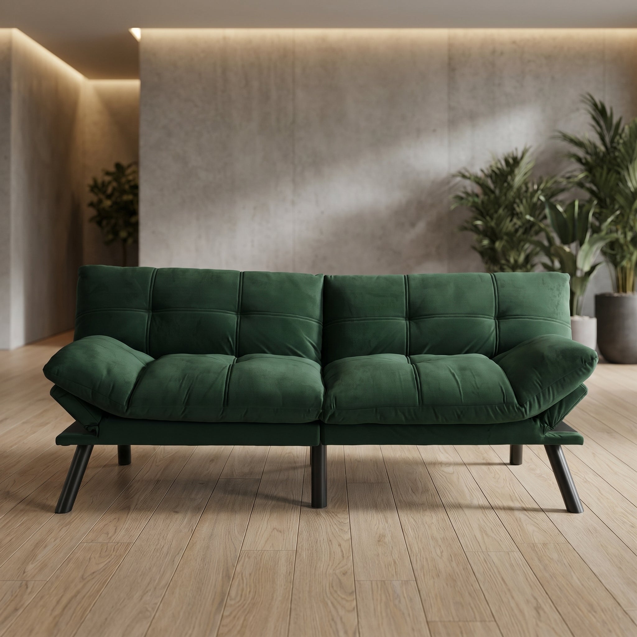 Sfeerco Convertible Folding Sofa Bed 2-Seater Twin Adjustable Backrest and Armrest Emerald Modern Living Room