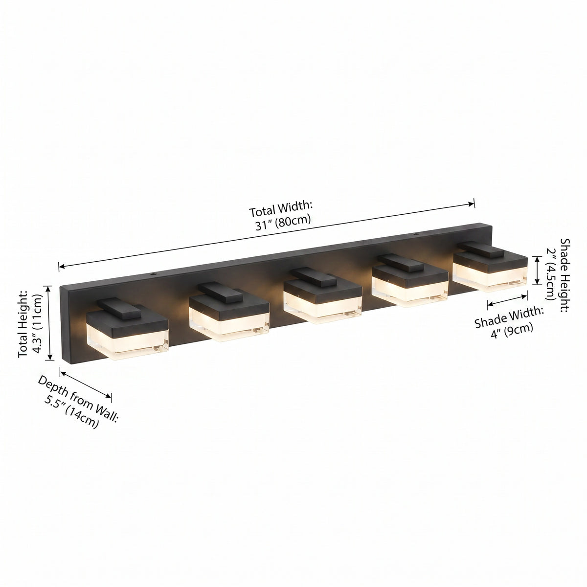 Sfeerco Modern LED Vanity Light Bar 5-Light Matte Black Over Mirror Bathroom Fixture – Luxe