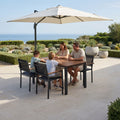 Sfeerco Outdoor Acacia Wood Patio Dining Set 4-Piece Rectangle Table 59 Inch Stackable Chairs — Vega