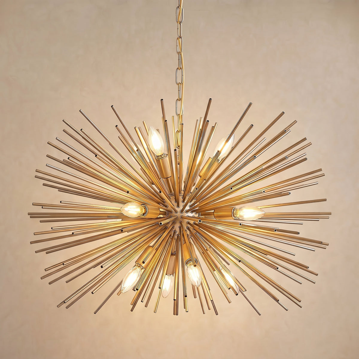 Sfeerco 29 Inch Mid-Century Modern Starburst Chandelier, 12-Light Gold Sputnik Pendant Light Fixture for Living Room, Dining Room and Foyer