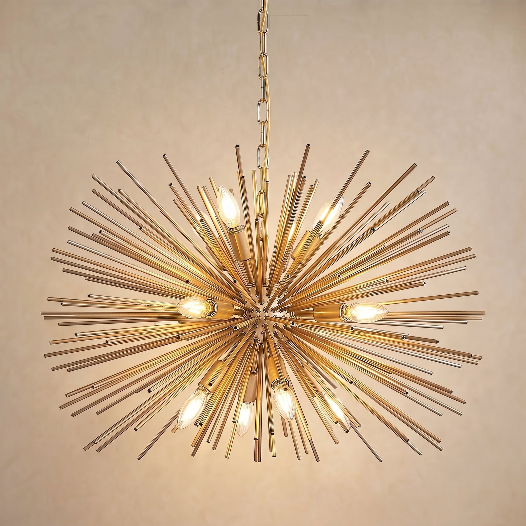 Sfeerco 29 Inch Mid-Century Modern Starburst Chandelier, 12-Light Gold Sputnik Pendant Light Fixture for Living Room, Dining Room and Foyer
