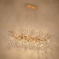 Sfeerco Modern Gold Crystal Tree Branch Chandelier 49.2 Inch 14-Light Rectangular Raindrop Pendant Dining Room Kitchen Island Living Room