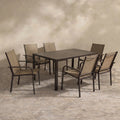 Sfeerco Outdoor Patio Dining Set 7-Piece Rectangular Table & 6 Stackable Textilene Chairs Garden Conversation Set Brown – Porto
