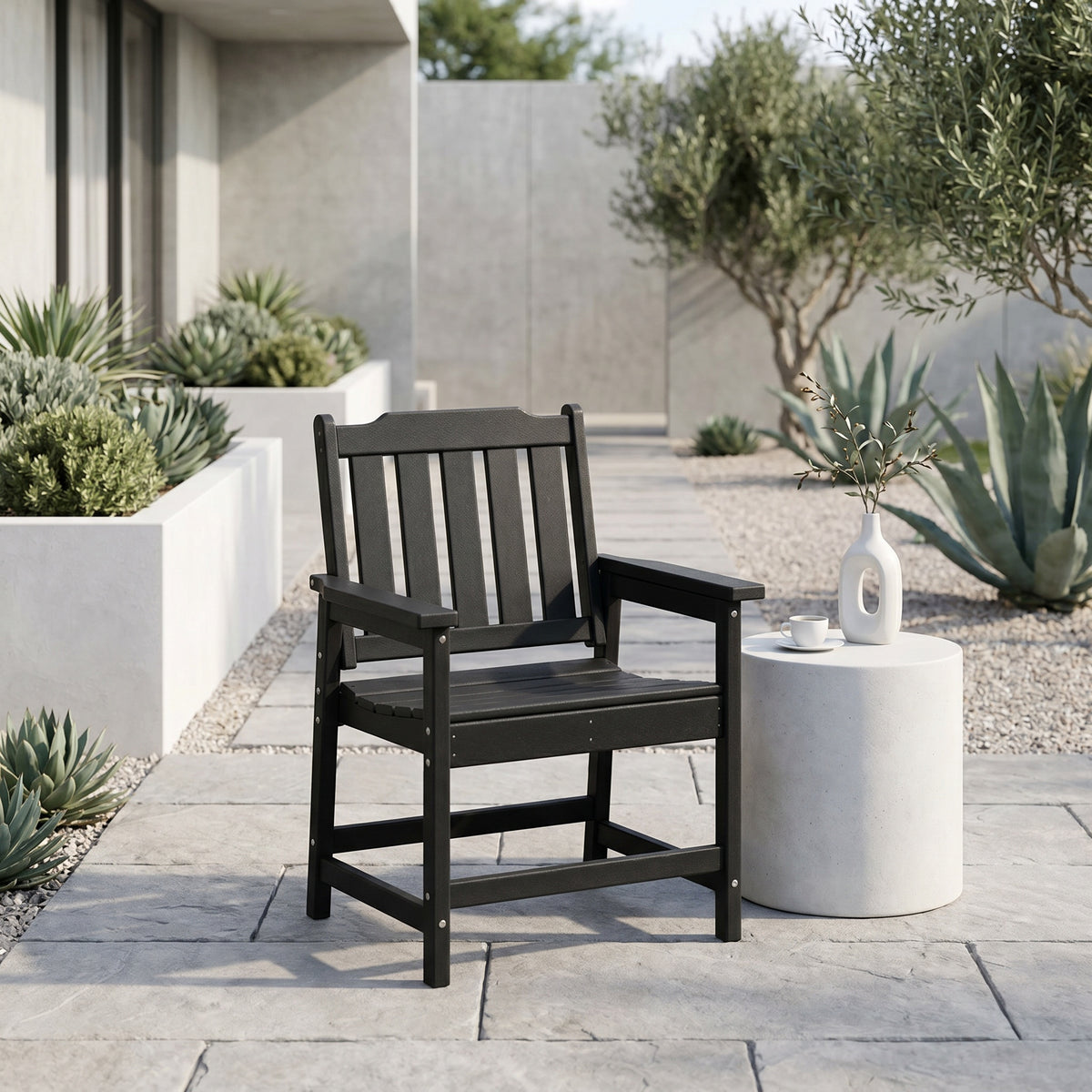 Sfeerco Outdoor HDPE Dining Chair Set of 2 Slatted Wood-Look Armchair Black — Duro