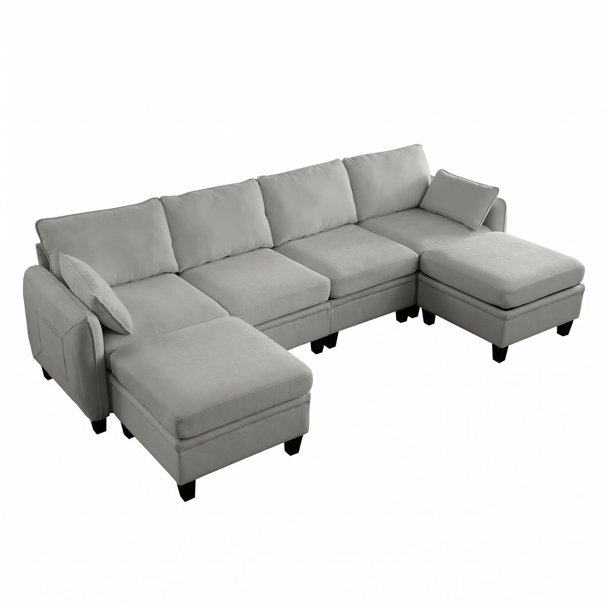 Sfeerco Modular L-Shaped Sectional Sofa 6-Seat Chenille Cloud Couch with Storage Ottoman Dark Grey Living Room