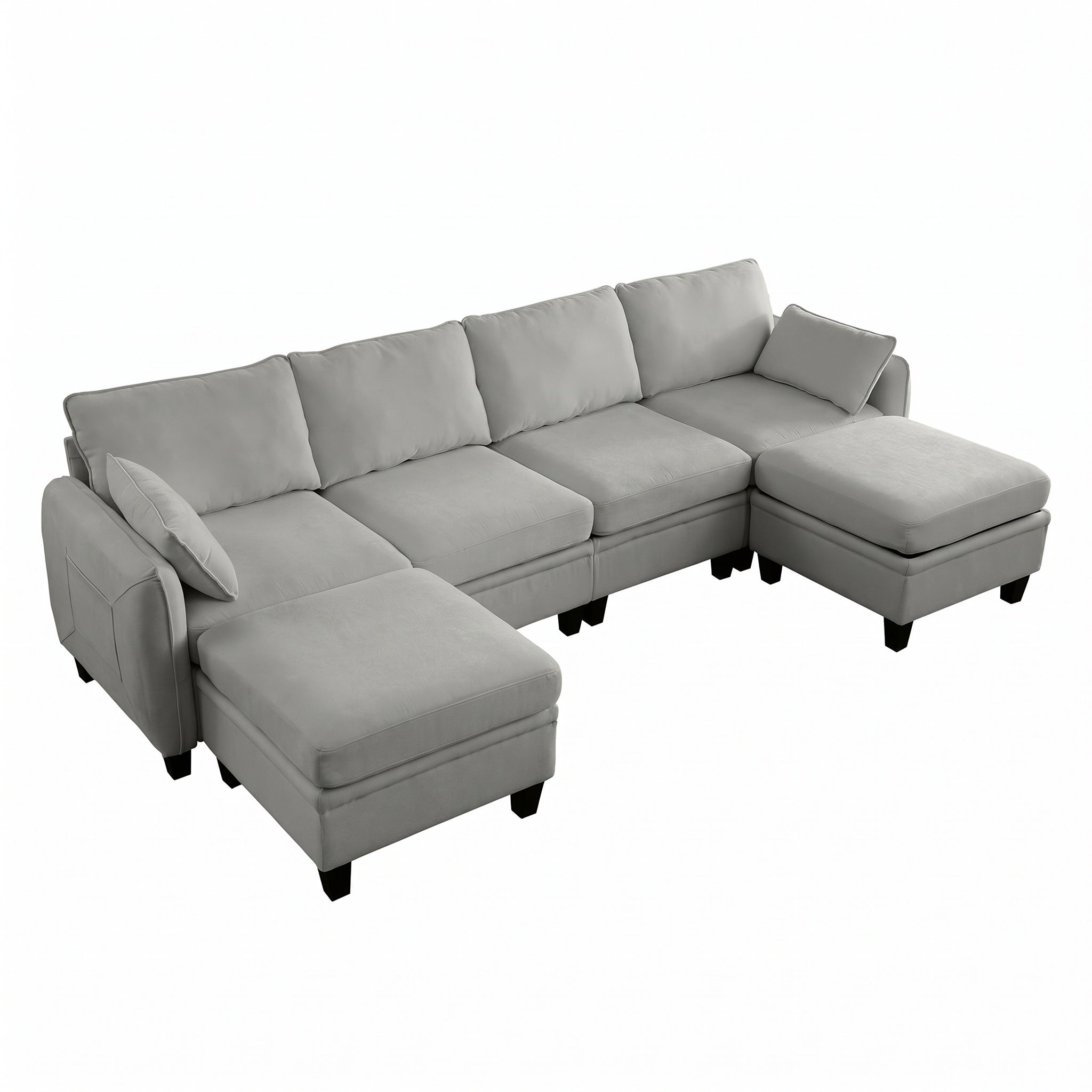 Sfeerco Modular L-Shaped Sectional Sofa 6-Seat Chenille Cloud Couch with Storage Ottoman Dark Grey Living Room