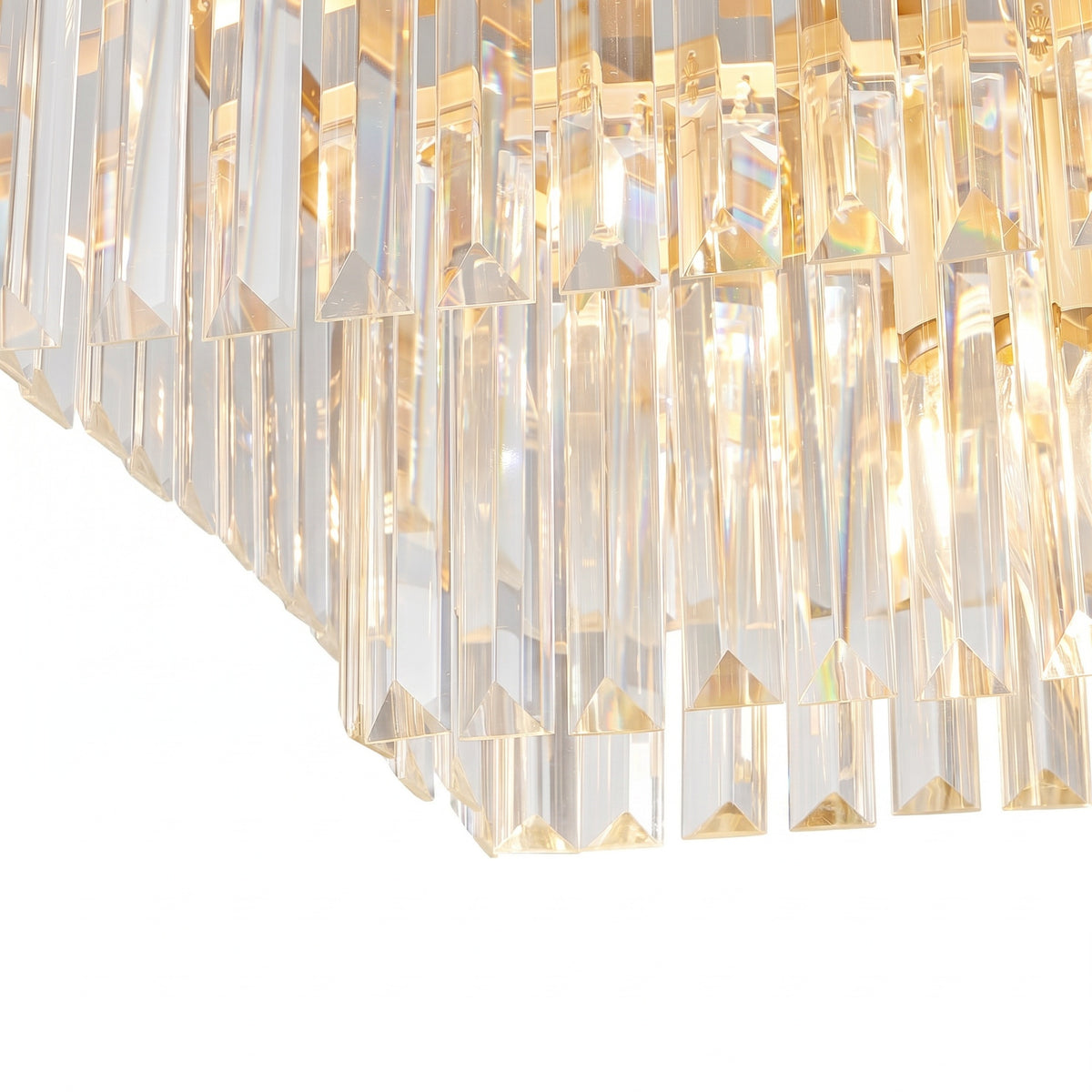 Sfeerco Rectangular Crystal Chandelier Modern Industrial Gold 33.5 Inch Adjustable Height