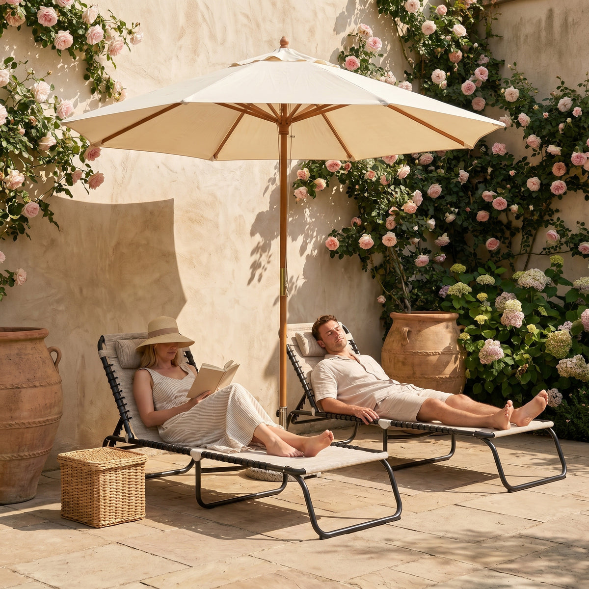 Sfeerco Outdoor Folding Chaise Lounge Chair Set Reclining Portable Cream White — Breeze