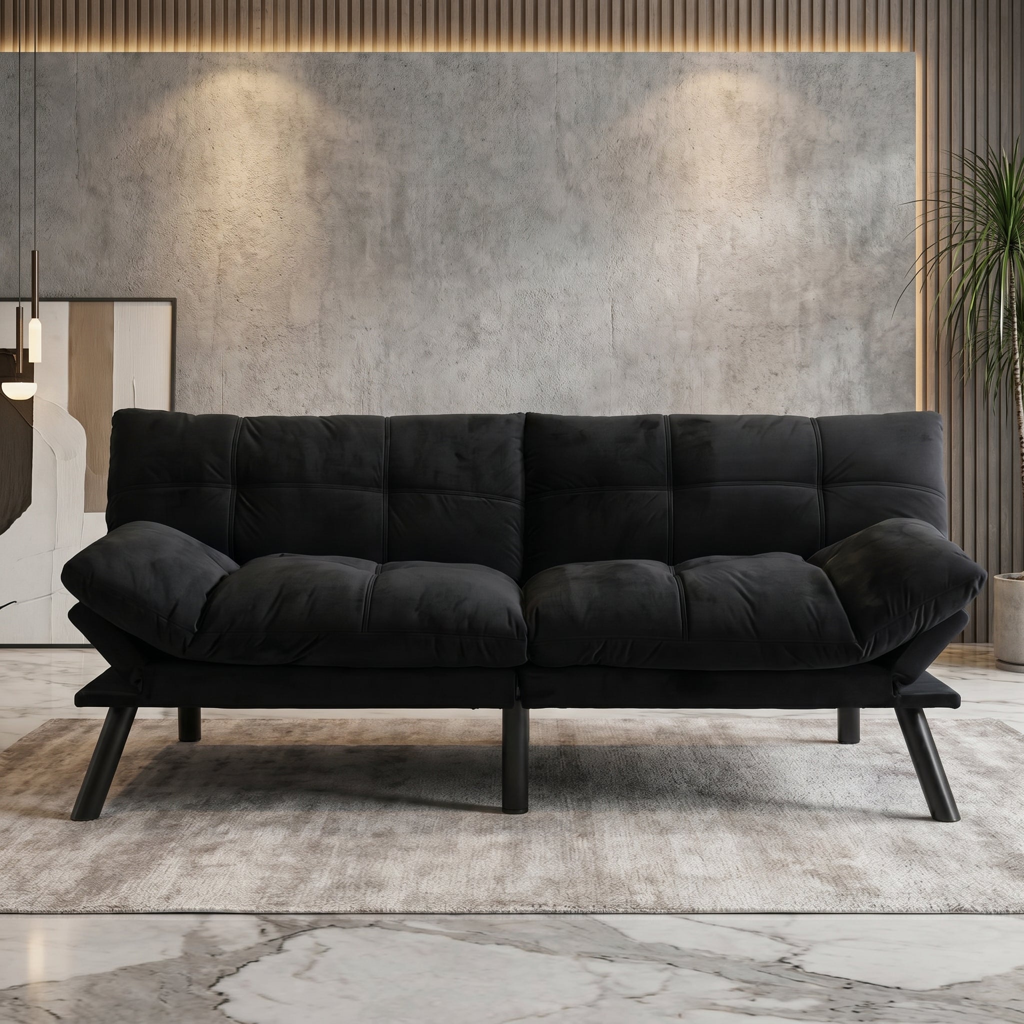 Sfeerco Convertible Folding Sofa Bed 2-Seater Twin Adjustable Backrest and Armrest Black Modern Living Room