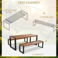 Sfeerco Outdoor Acacia Wood Dining Set 3-Piece Rectangle Table and 2 Benches Steel Frame Natural — Banco