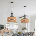 Sfeerco Boho Hemp Rope Pendant Light Hand-Woven Jute Shade Adjustable Chain Natural Ceiling Light Kitchen Island Dining Room Entryway