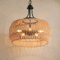Sfeerco Boho Hemp Rope Pendant Light Hand-Woven Jute Shade Adjustable Chain Natural Ceiling Light Kitchen Island Dining Room Entryway