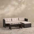 Sfeerco Outdoor Rattan Patio Sofa Set 3-Piece L-Shaped Sectional with Chaise Lounge Loveseat & Tempered Glass Table Beige – Laguna