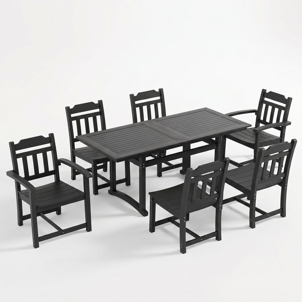Sfeerco Outdoor Weatherproof Patio Dining Set 7-Piece Rectangle Table and 6 Chairs Black — Dusk